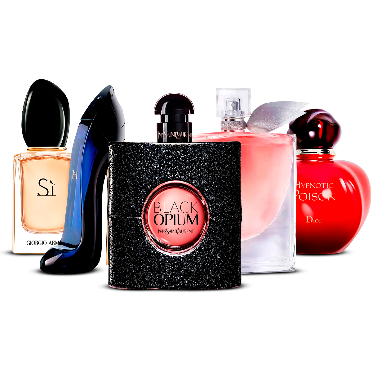 Sada 5 Parfémů – Sì, Good Girl, Black Opium, La Vie Est Belle i Hypnotic Poison [100 ml každý]